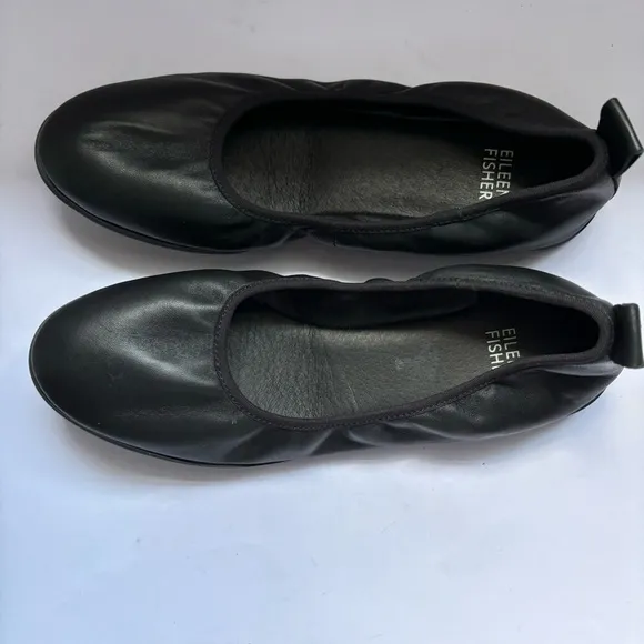 Eileen Fisher Black Leather Flats Notion Nappa Leather Ballet Flat Sz 7.5