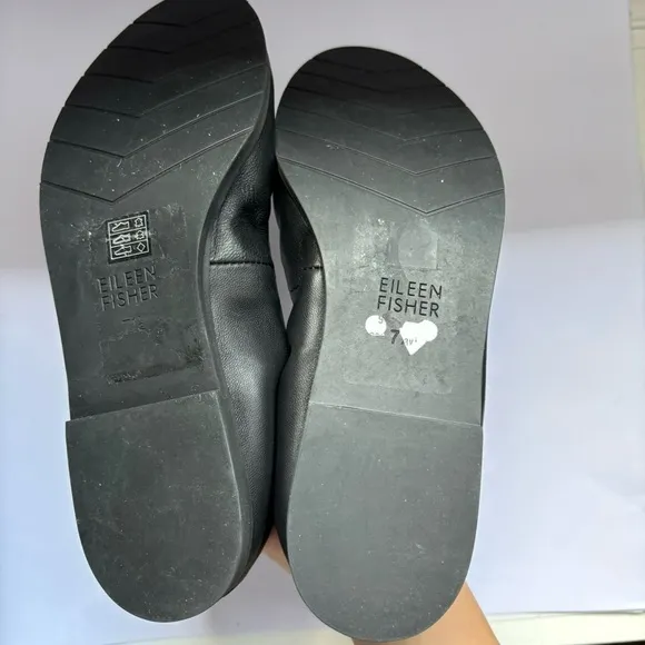 Eileen Fisher Black Leather Flats Notion Nappa Leather Ballet Flat Sz 7.5