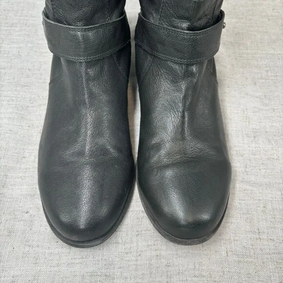 Eileen Fisher Motor Boots Black Leather Zip Up Biker Moto Women's 8.5