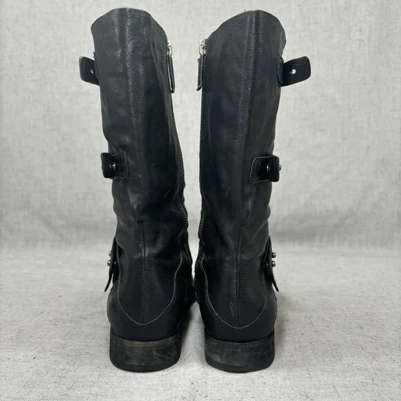 Eileen Fisher Motor Boots Black Leather Zip Up Biker Moto Women's 8.5