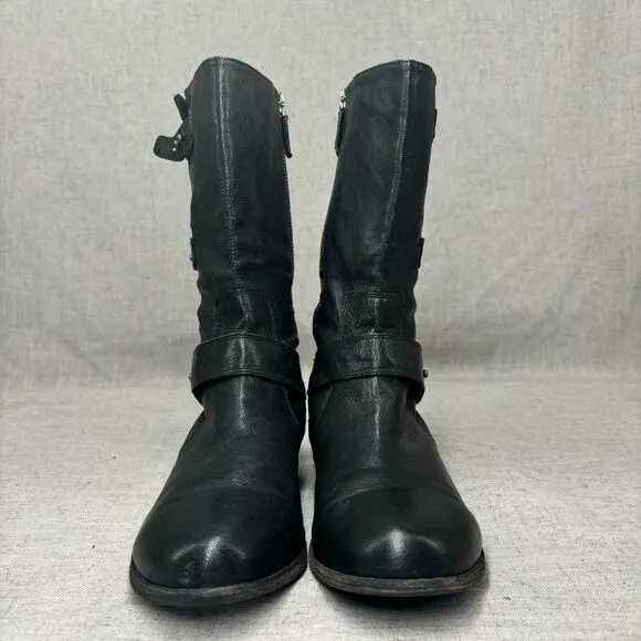 Eileen Fisher Motor Boots Black Leather Zip Up Biker Moto Women's 8.5