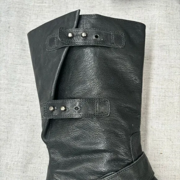 Eileen Fisher Motor Boots Black Leather Zip Up Biker Moto Women's 8.5