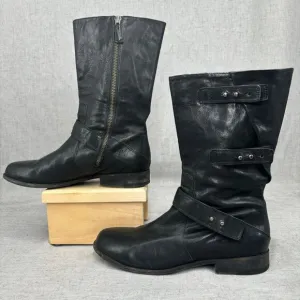 Eileen Fisher Motor Boots Black Leather Zip Up Biker Moto Women's 8.5