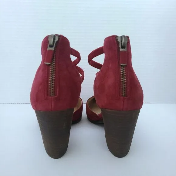 Eileen Fisher Tilda Red Suede Leather Stacked Heel Pump Comfort Shoes Size 6