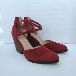 Eileen Fisher Tilda Red Suede Leather Stacked Heel Pump Comfort Shoes Size 6