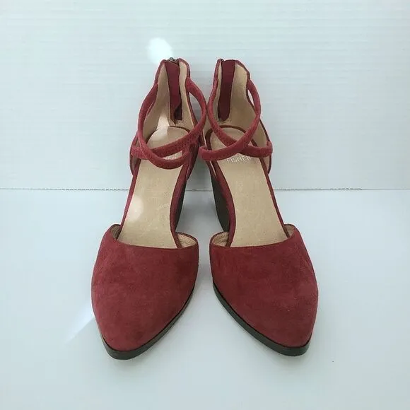 Eileen Fisher Tilda Red Suede Leather Stacked Heel Pump Comfort Shoes Size 6