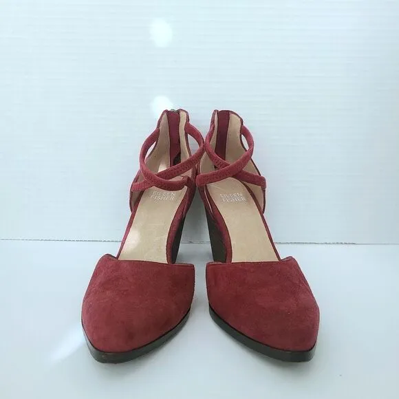 Eileen Fisher Tilda Red Suede Leather Stacked Heel Pump Comfort Shoes Size 6