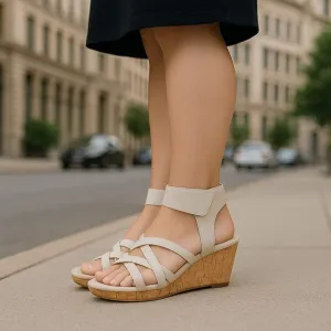 Eileen Fisher Vast Wedge Sandals Ankle Strap Cork Platform White Size 8 EUC