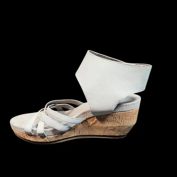 Eileen Fisher Vast Wedge Sandals Ankle Strap Cork Platform White Size 8 EUC