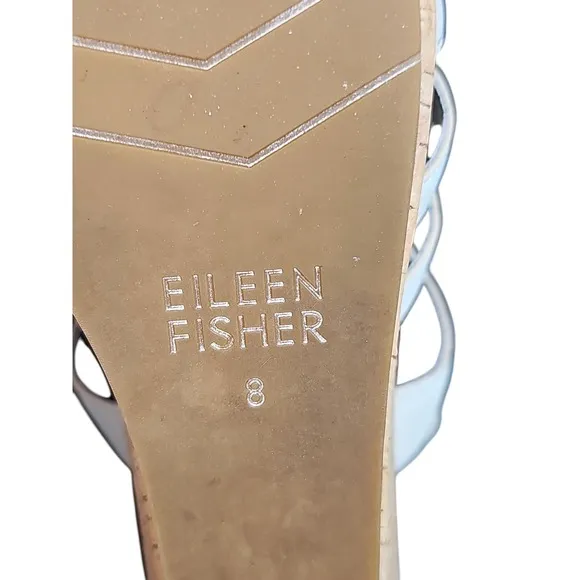 Eileen Fisher Vast Wedge Sandals Ankle Strap Cork Platform White Size 8 EUC