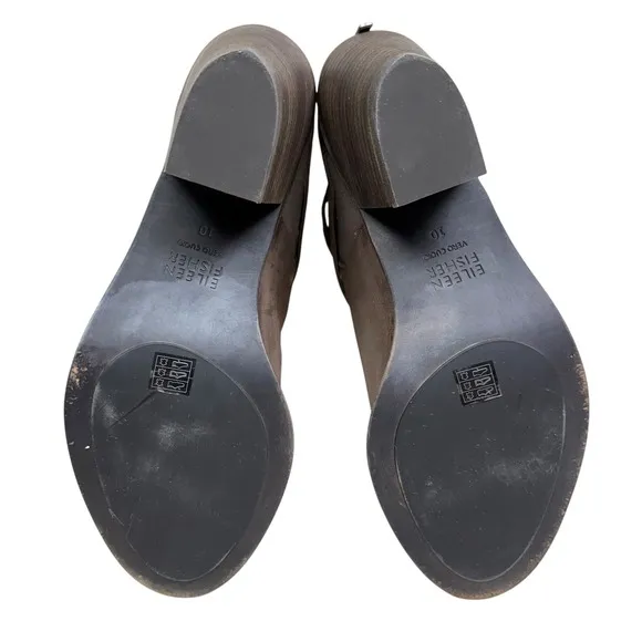 Eileen Fisher Women Ankle Boots Nubuck Peep Toe Block Heel Taupe Zip Up Size 10