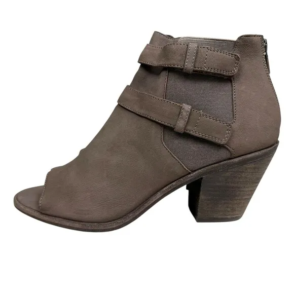 Eileen Fisher Women Ankle Boots Nubuck Peep Toe Block Heel Taupe Zip Up Size 10