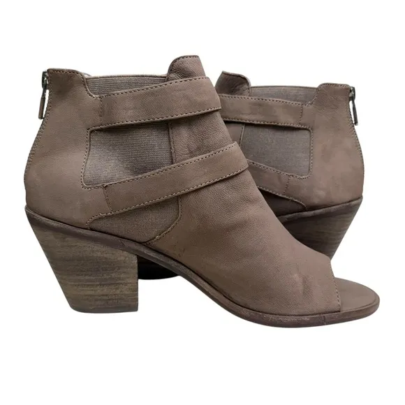 Eileen Fisher Women Ankle Boots Nubuck Peep Toe Block Heel Taupe Zip Up Size 10