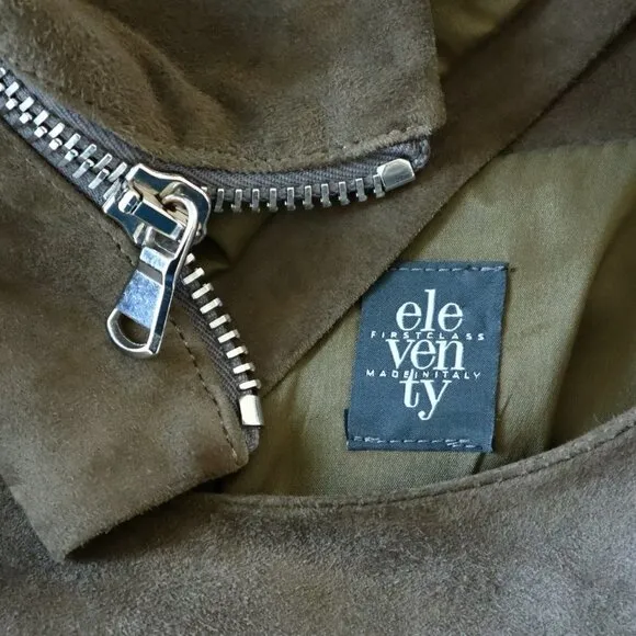 Eleventy Italian 100% Suede Leather Dress 3/4 Sleeve Zipper Trim Mini Size 42