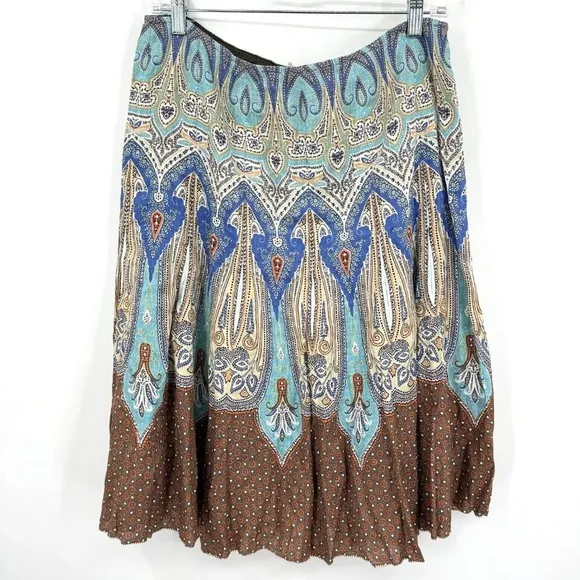 Elie‎ Tahari Linen A-Line Bohemian Midi Skirt 4