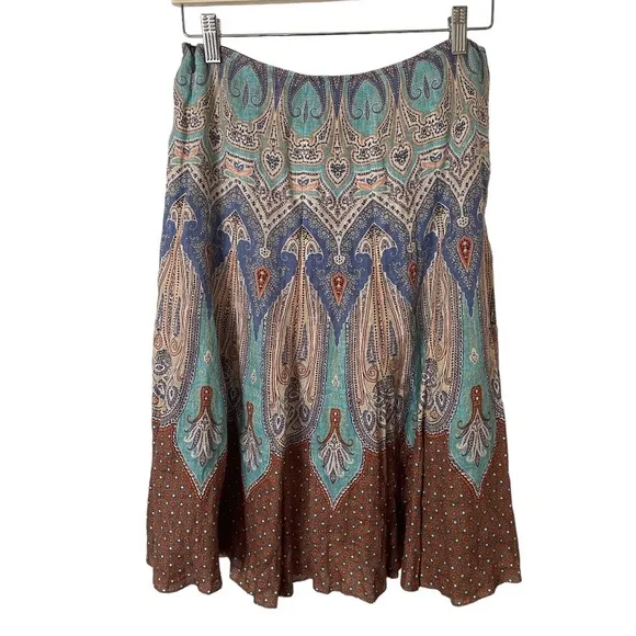 Elie‎ Tahari Linen A-Line Bohemian Midi Skirt 4