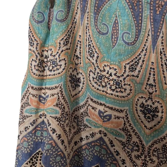 Elie‎ Tahari Linen A-Line Bohemian Midi Skirt 4