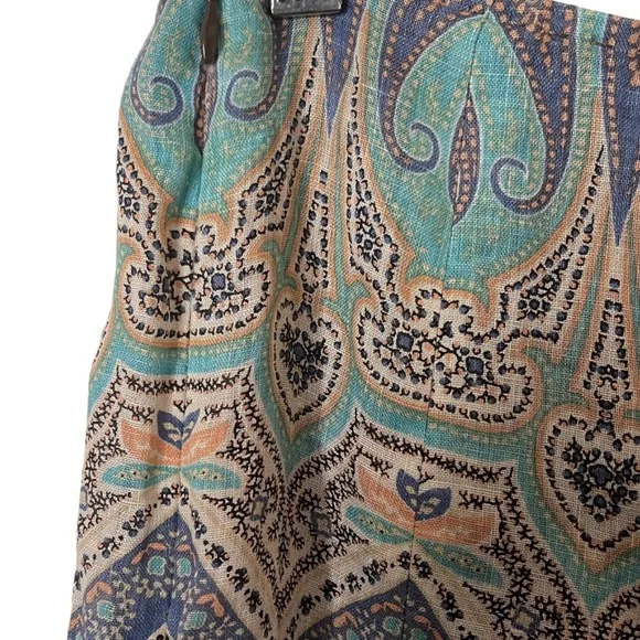 Elie‎ Tahari Linen A-Line Bohemian Midi Skirt 4