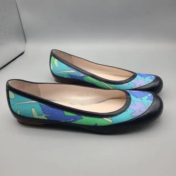 Emilio Pucci Ballet Flats Shoes printed abstract fabric/ leather Sz36.5 US 6-6.5