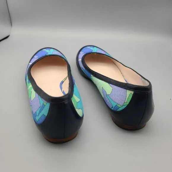 Emilio Pucci Ballet Flats Shoes printed abstract fabric/ leather Sz36.5 US 6-6.5