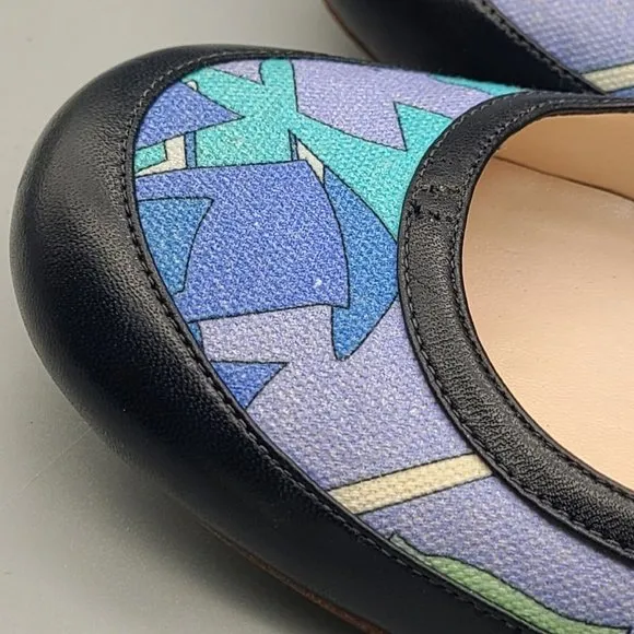Emilio Pucci Ballet Flats Shoes printed abstract fabric/ leather Sz36.5 US 6-6.5
