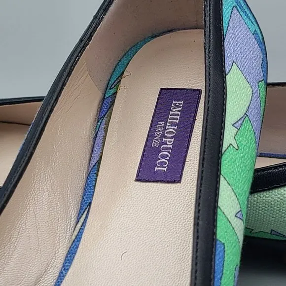 Emilio Pucci Ballet Flats Shoes printed abstract fabric/ leather Sz36.5 US 6-6.5