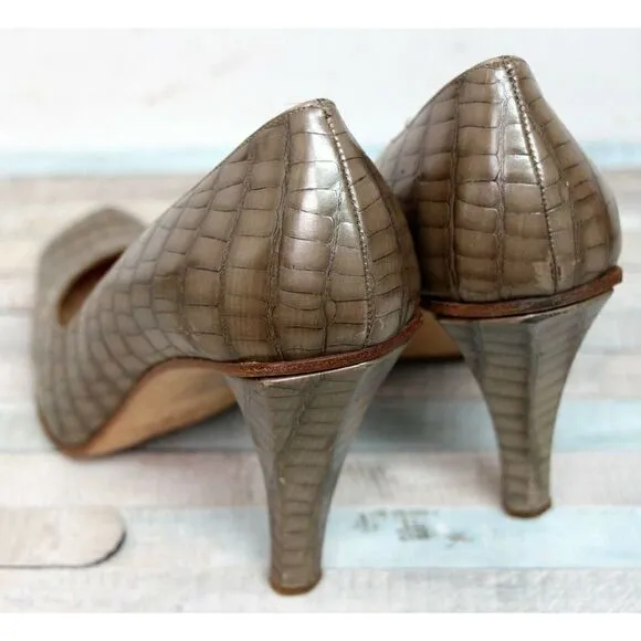 EMPORIO ARMANI PEARL BEIGE CROCO GENUINE LEATHER HIGH HEEL PUMP SHOES 38.5 8.5