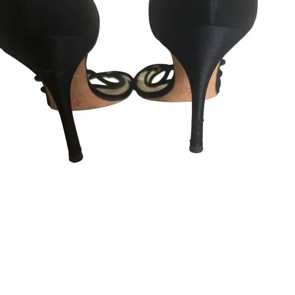 Escada Black Mettalic Strappy Heel Shoes Sz 37.5/7W
