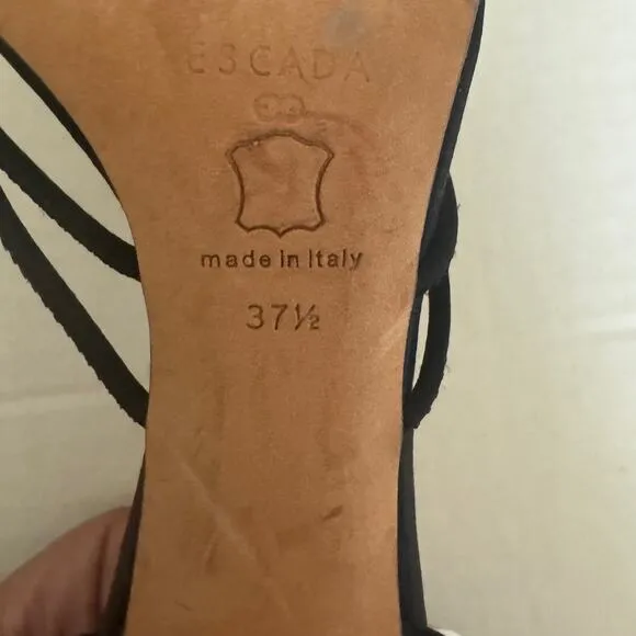 Escada Black Mettalic Strappy Heel Shoes Sz 37.5/7W