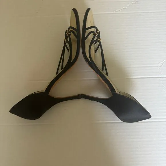 Escada Black Mettalic Strappy Heel Shoes Sz 37.5/7W
