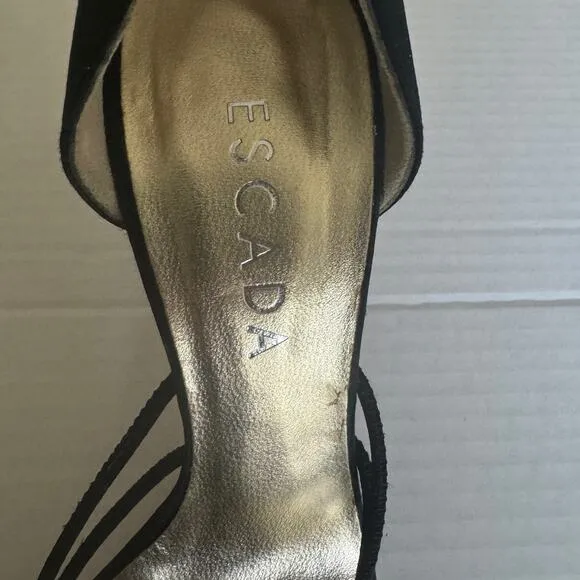 Escada Black Mettalic Strappy Heel Shoes Sz 37.5/7W