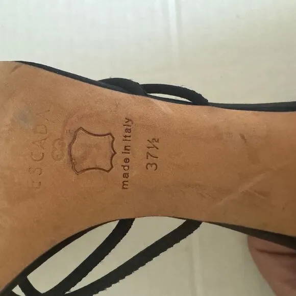 Escada Black Mettalic Strappy Heel Shoes Sz 37.5/7W