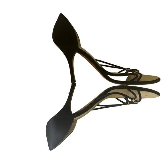 Escada Black Mettalic Strappy Heel Shoes Sz 37.5/7W