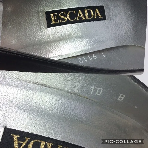 Escada Dark Gray Silver Leather Heel Pumps Sz 10 B