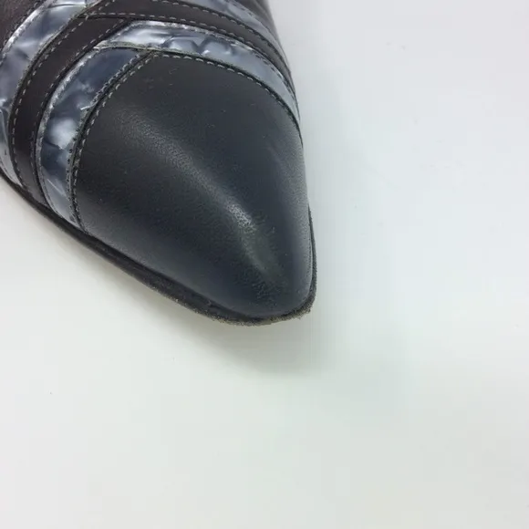 Escada Dark Gray Silver Leather Heel Pumps Sz 10 B