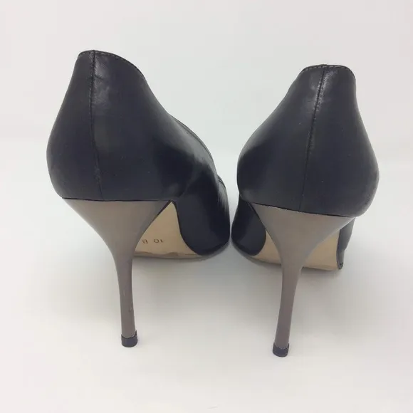 Escada Dark Gray Silver Leather Heel Pumps Sz 10 B
