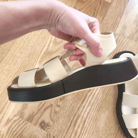 EUC Pilcro Anthropologie Fisherman Platform  Cream Sandals, Size 40 Or 9