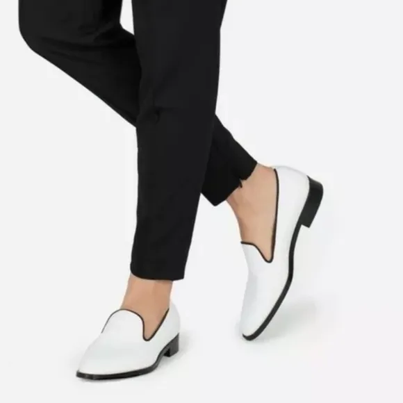 Everlane White Leather Modern Smoking Shoes