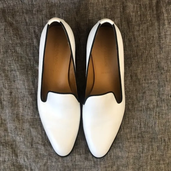 Everlane White Leather Modern Smoking Shoes