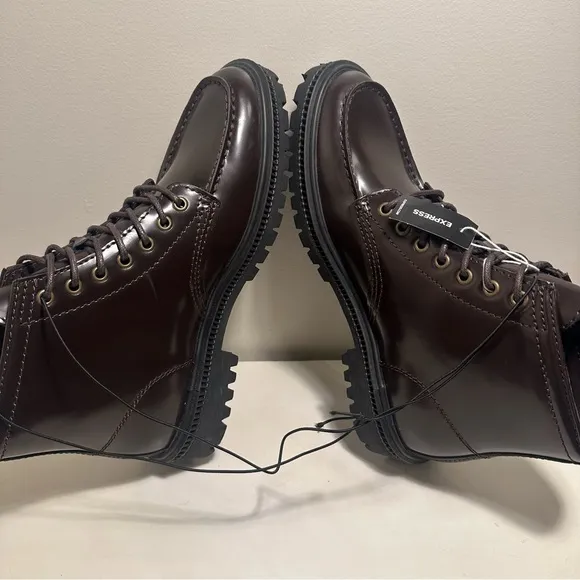 Express Chunky Brown Leather Boots Men’s Size 8 Winter Rain Lifestyle