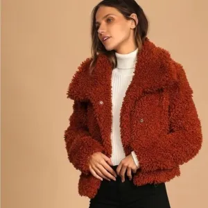 Eyeshadow Teddy Jacket NWOT Rust Colored Size Small. Snap Closure