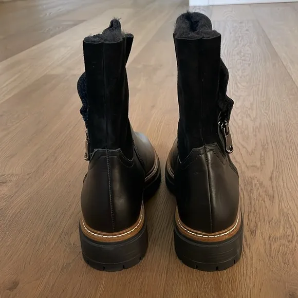 Fabianelli made in Italy Winter Boots Shearling Leather Black Sz 38 EU 7.5-8 US