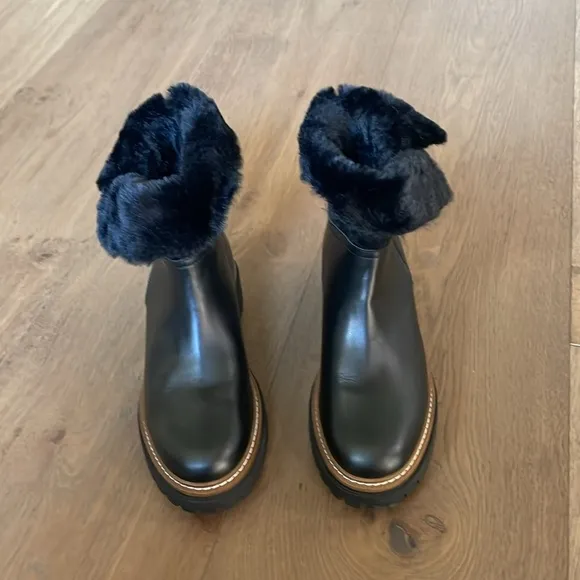 Fabianelli made in Italy Winter Boots Shearling Leather Black Sz 38 EU 7.5-8 US