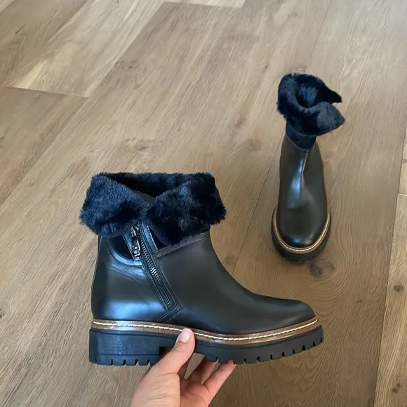 Fabianelli made in Italy Winter Boots Shearling Leather Black Sz 38 EU 7.5-8 US