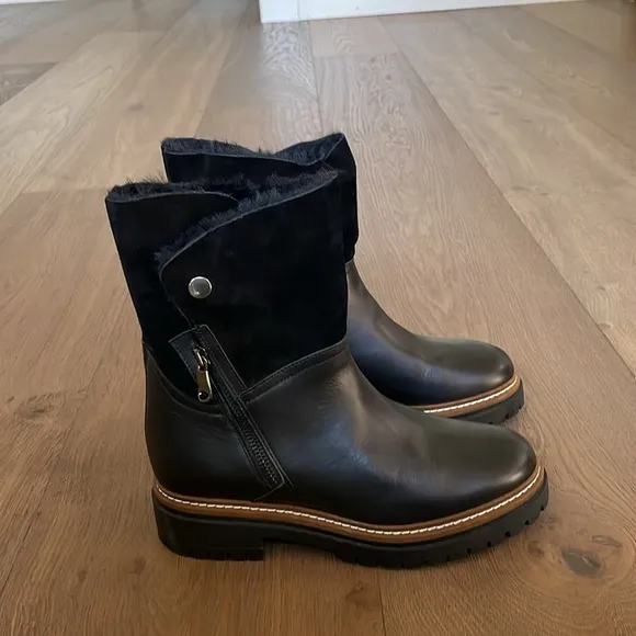 Fabianelli made in Italy Winter Boots Shearling Leather Black Sz 38 EU 7.5-8 US