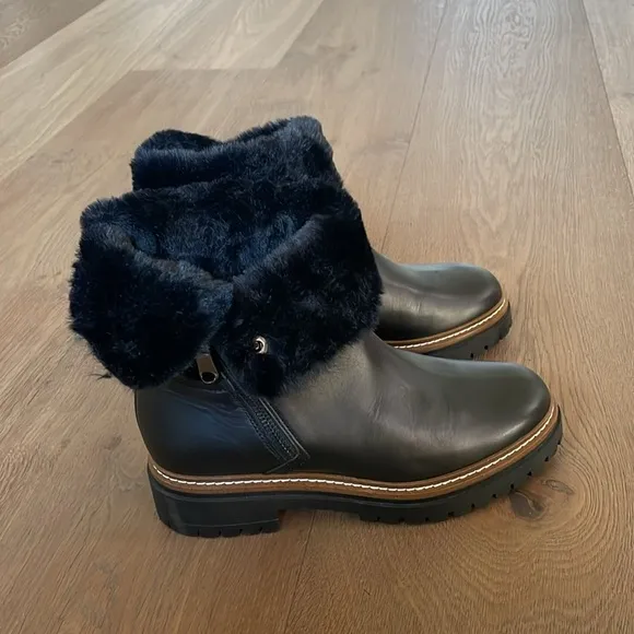 Fabianelli made in Italy Winter Boots Shearling Leather Black Sz 38 EU 7.5-8 US