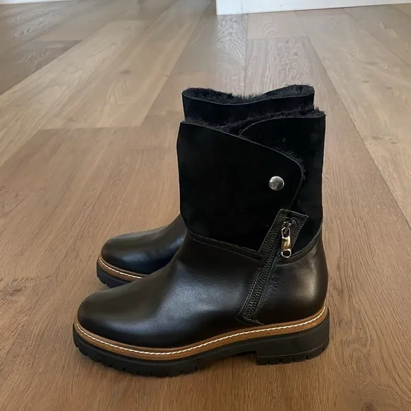 Fabianelli made in Italy Winter Boots Shearling Leather Black Sz 38 EU 7.5-8 US