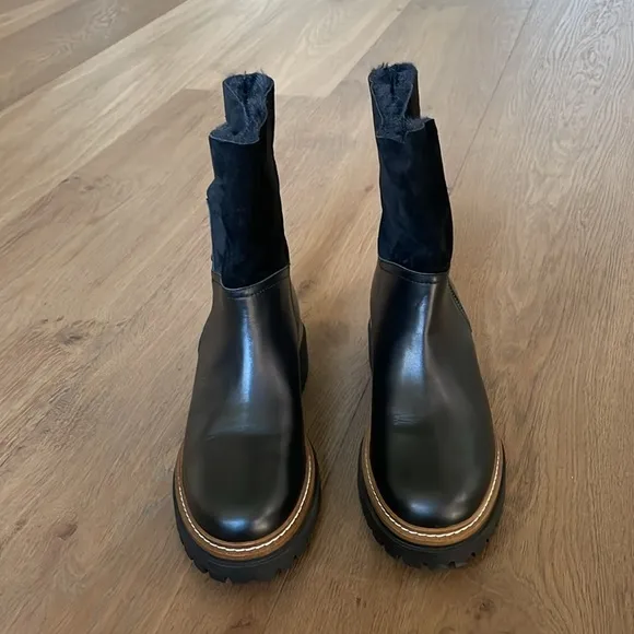 Fabianelli made in Italy Winter Boots Shearling Leather Black Sz 38 EU 7.5-8 US