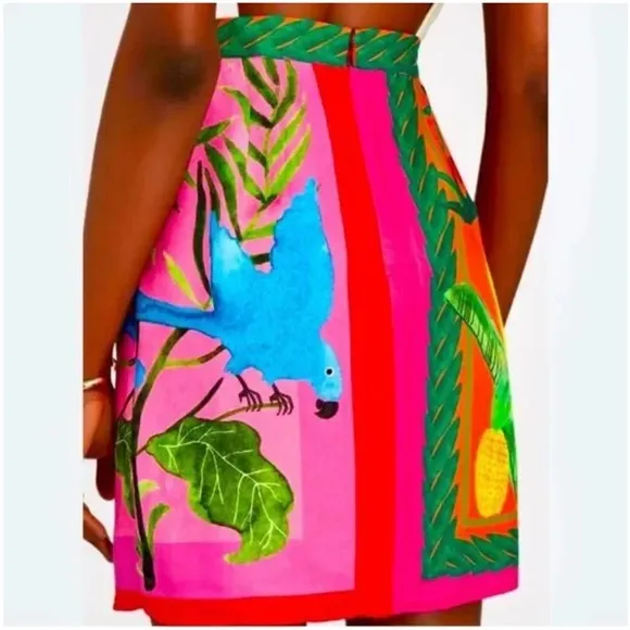 FARM Rio Double Scarves Mini Skirt in Bahia OrangeTropical Print Small