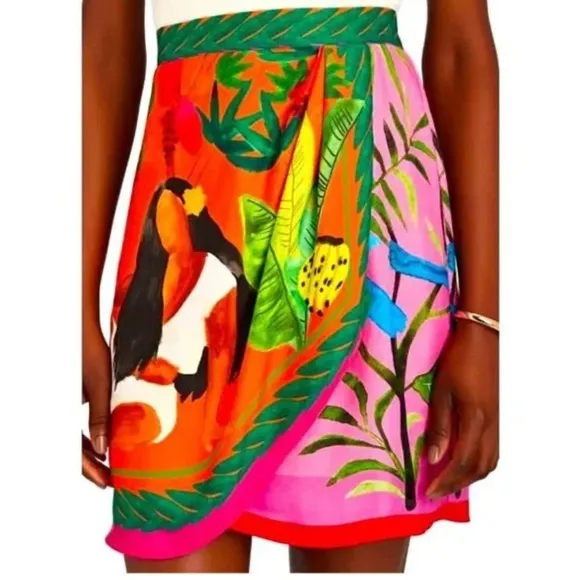 FARM Rio Double Scarves Mini Skirt in Bahia OrangeTropical Print Small